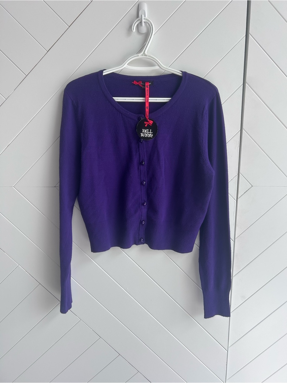 Women’s Hell Bunny Paloma Purple Cardigan size 2XL- fits small like ladies large - Picture 2 of 10
